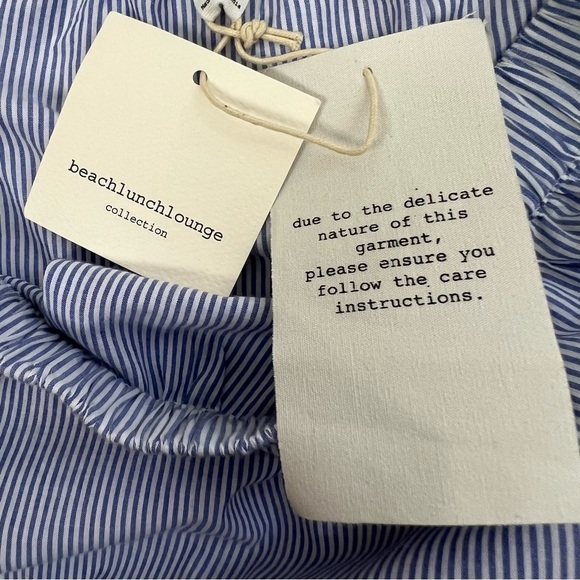 beachlunchlounge Women’s Top Sz Small Blue/White Stripe Boho Ruffle Sleeve - Picture 6 of 11